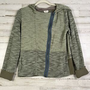 Matilda Jane Womens Sz M Heather Green Hooded Sweater Angled Zippered Moto Stye